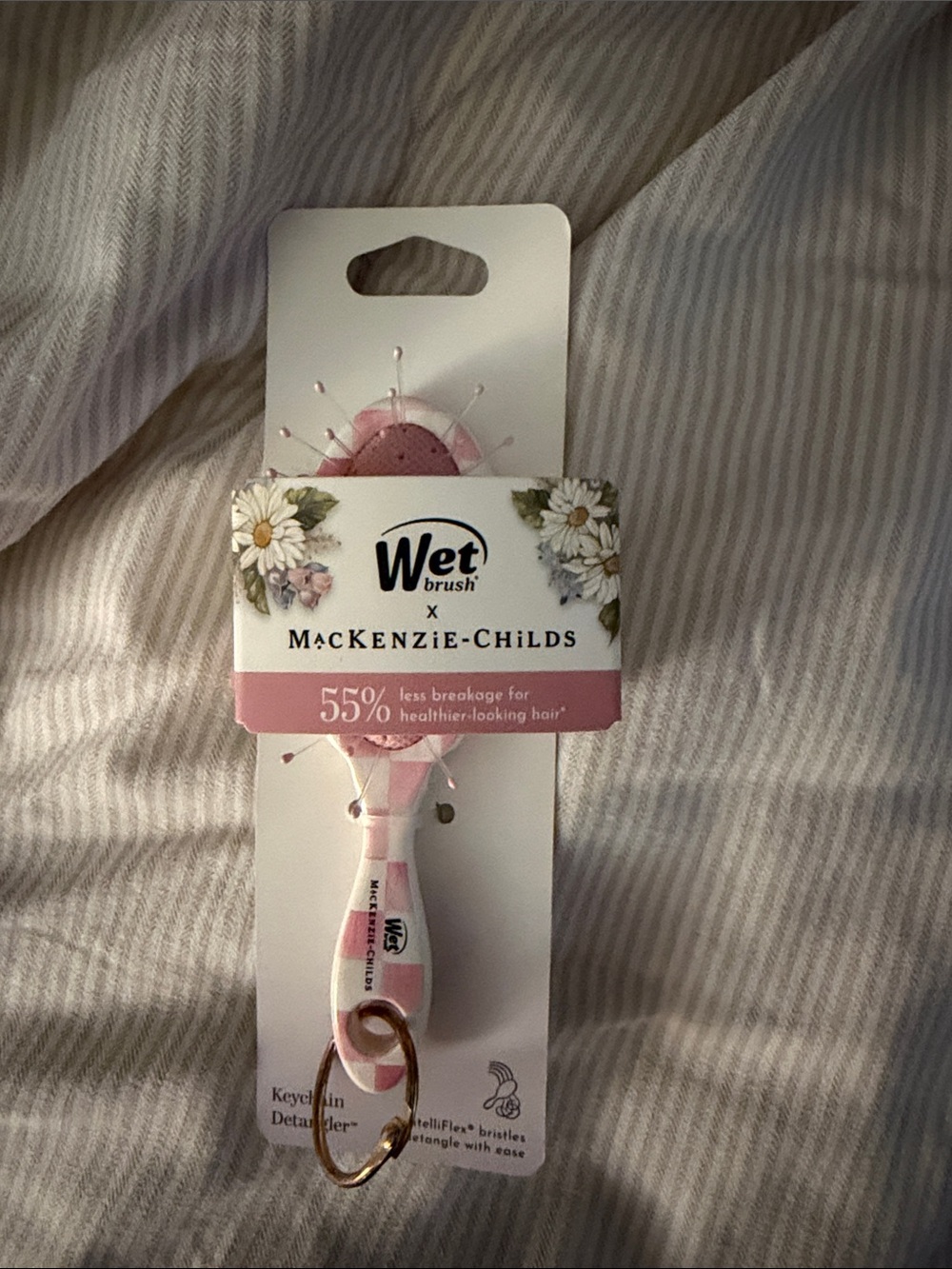 MacKenzie-Childs Pink and White Wet Brush Keychain Detangler